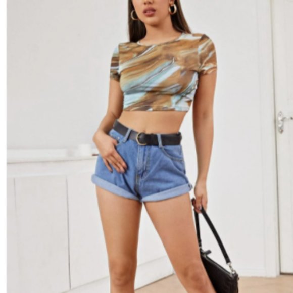 SALE NWOT Tie Dye Crop Tee Shirt Sz M - Picture 4 of 9